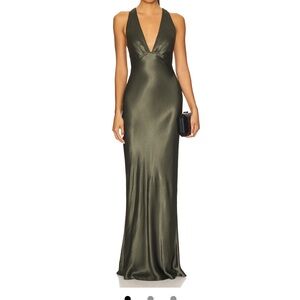 Shona Joy La Lune Plunged Cross Back Maxi Dress in Forest